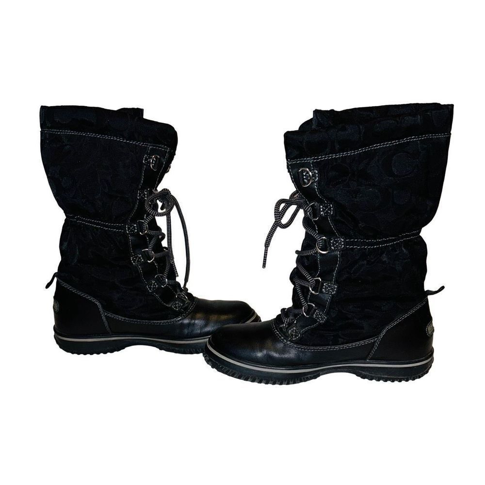 Women's Coach Shaine Fleece Lined Winter Boots Lace Up Signature Size 6B - Picture 2 of 8